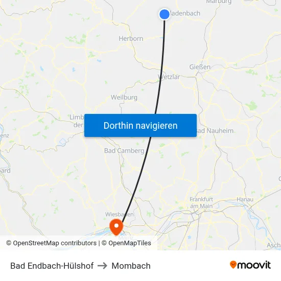 Bad Endbach-Hülshof to Mombach map