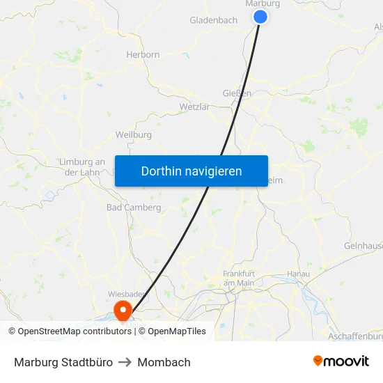 Marburg Stadtbüro to Mombach map