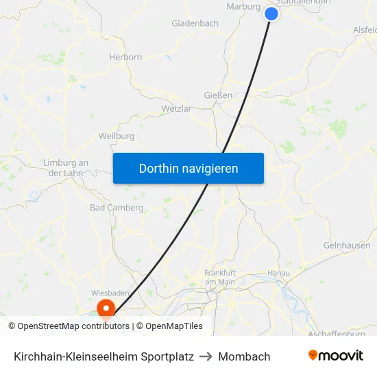 Kirchhain-Kleinseelheim Sportplatz to Mombach map