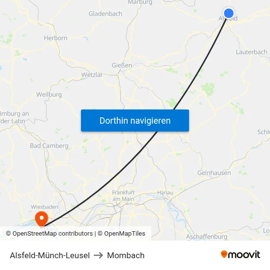 Alsfeld-Münch-Leusel to Mombach map