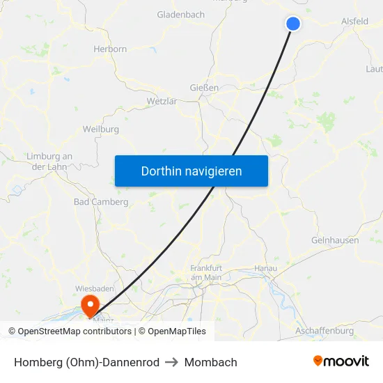 Homberg (Ohm)-Dannenrod to Mombach map