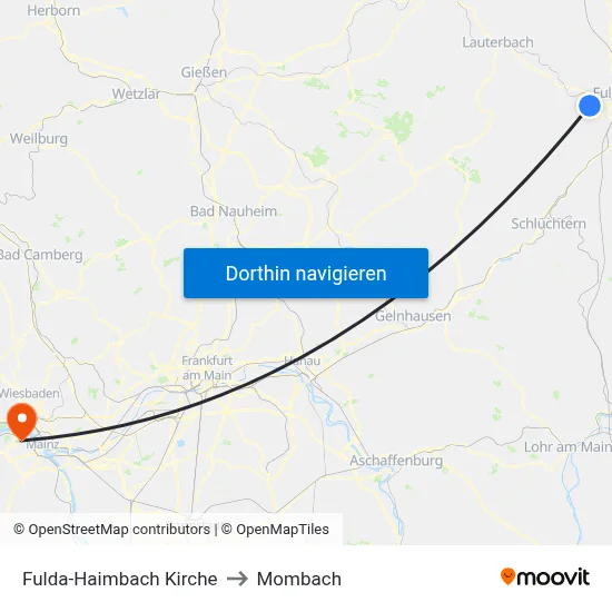 Fulda-Haimbach Kirche to Mombach map