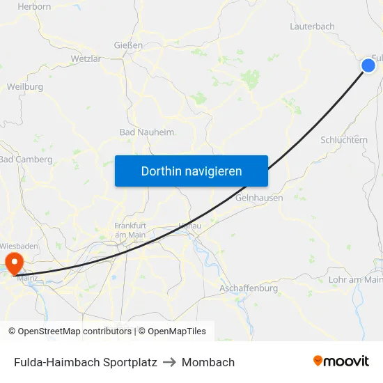 Fulda-Haimbach Sportplatz to Mombach map