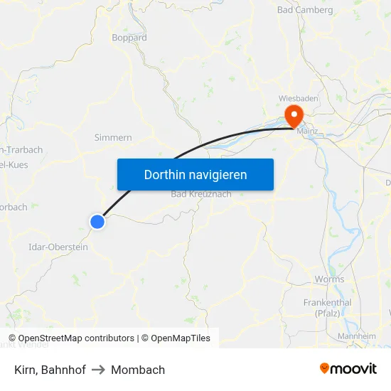 Kirn, Bahnhof to Mombach map