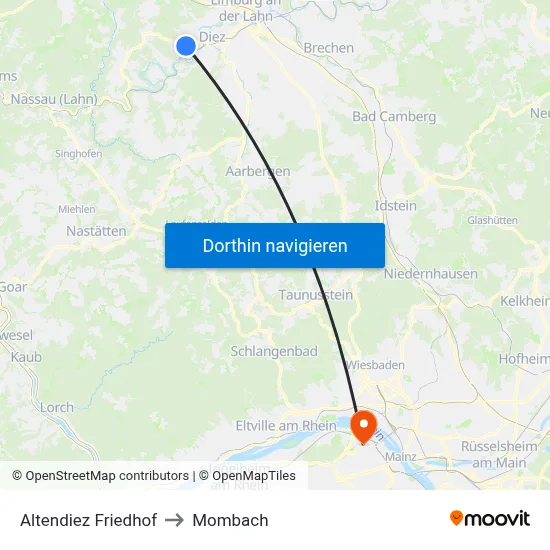 Altendiez Friedhof to Mombach map