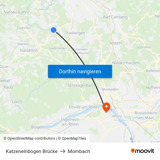 Katzenelnbogen Brücke to Mombach map