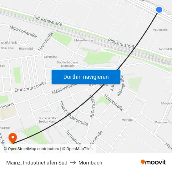 Mainz, Industriehafen Süd to Mombach map