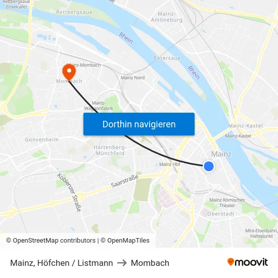 Mainz, Höfchen / Listmann to Mombach map