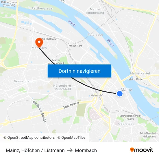 Mainz, Höfchen / Listmann to Mombach map