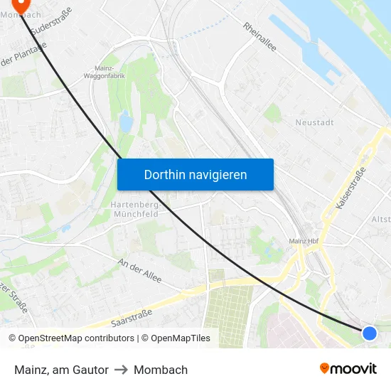 Mainz, am Gautor to Mombach map