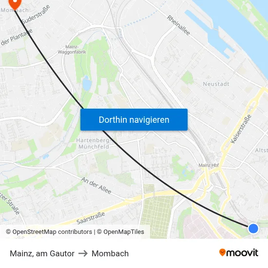 Mainz, am Gautor to Mombach map