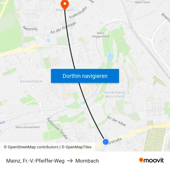 Mainz, Fr.-V.-Pfeiffer-Weg to Mombach map