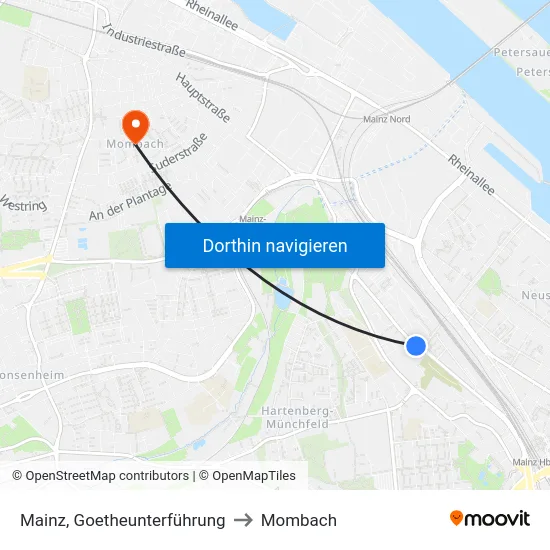 Mainz, Goetheunterführung to Mombach map