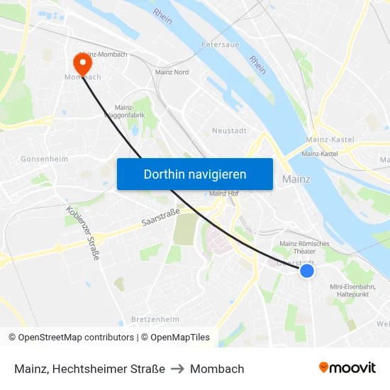 Mainz, Hechtsheimer Straße to Mombach map