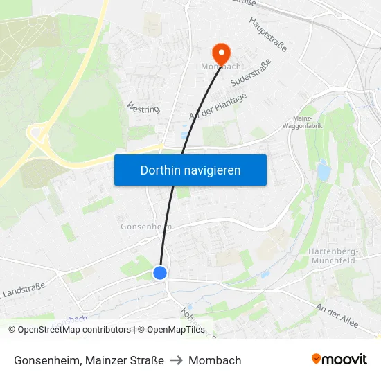 Gonsenheim, Mainzer Straße to Mombach map
