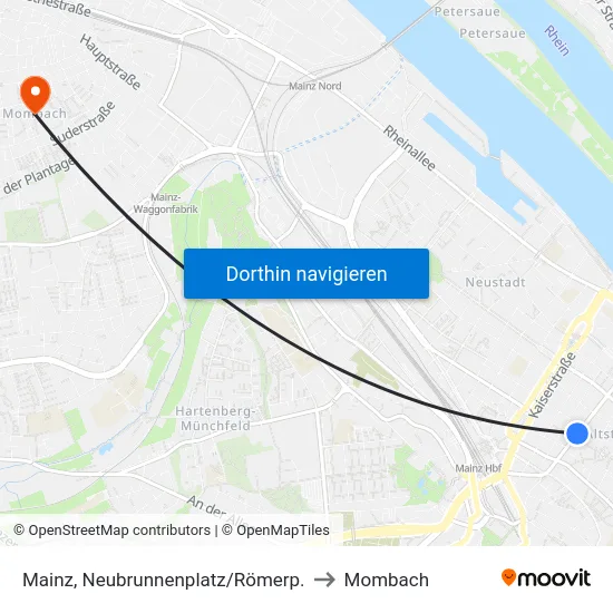 Mainz, Neubrunnenplatz/Römerp. to Mombach map