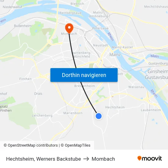 Hechtsheim, Werners Backstube to Mombach map