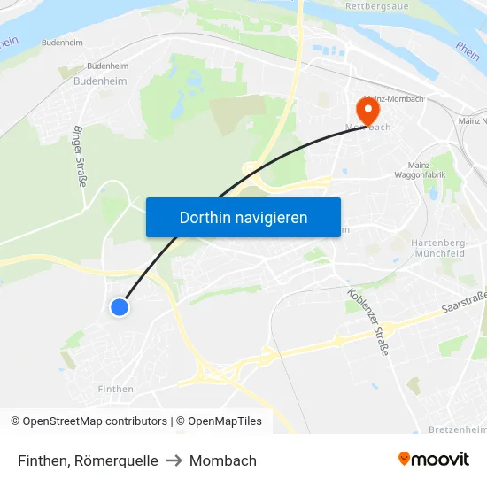 Finthen, Römerquelle to Mombach map