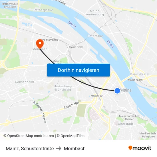 Mainz, Schusterstraße to Mombach map