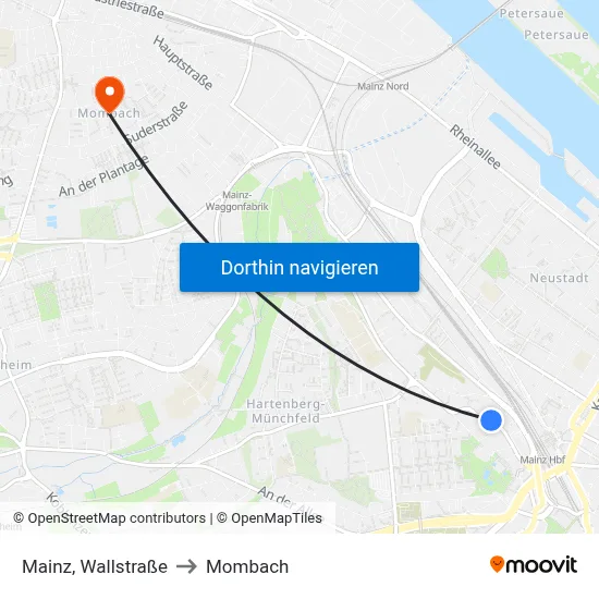 Mainz, Wallstraße to Mombach map