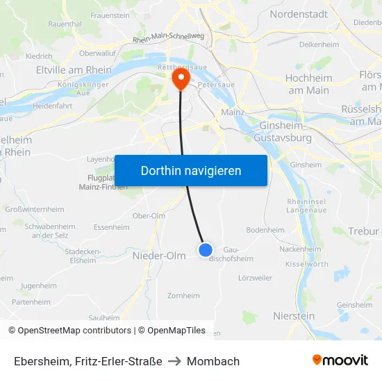 Ebersheim, Fritz-Erler-Straße to Mombach map