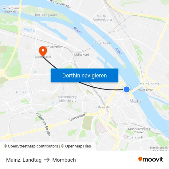 Mainz, Landtag to Mombach map