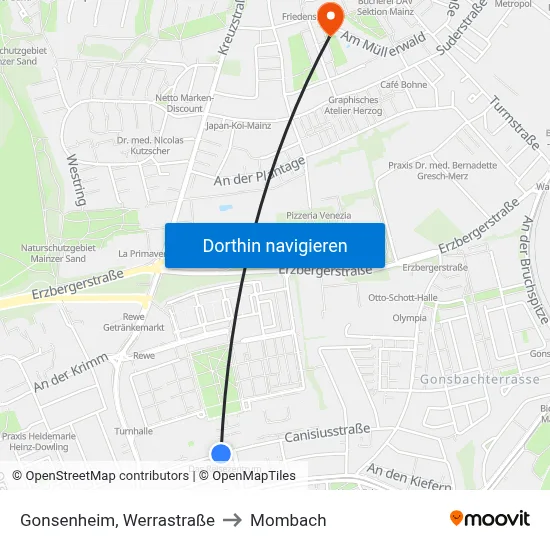 Gonsenheim, Werrastraße to Mombach map