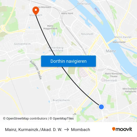 Mainz, Kurmainzk./Akad. D. W. to Mombach map