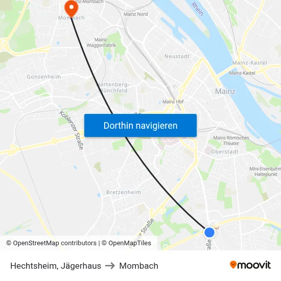 Hechtsheim, Jägerhaus to Mombach map