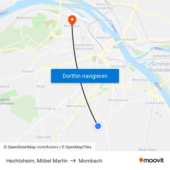 Hechtsheim, Möbel Martin to Mombach map