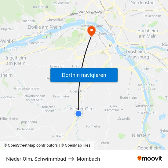 Nieder-Olm, Schwimmbad to Mombach map