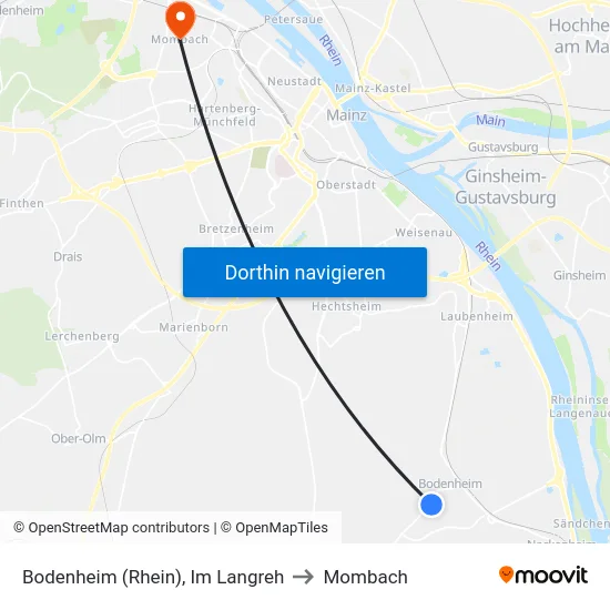 Bodenheim (Rhein), Im Langreh to Mombach map
