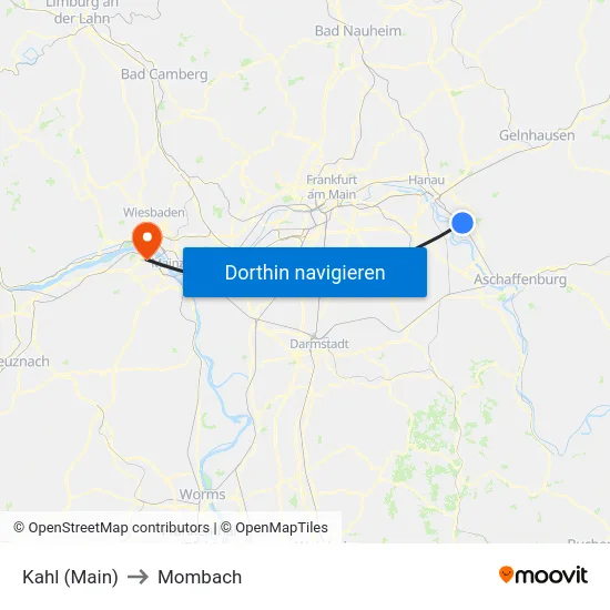 Kahl (Main) to Mombach map
