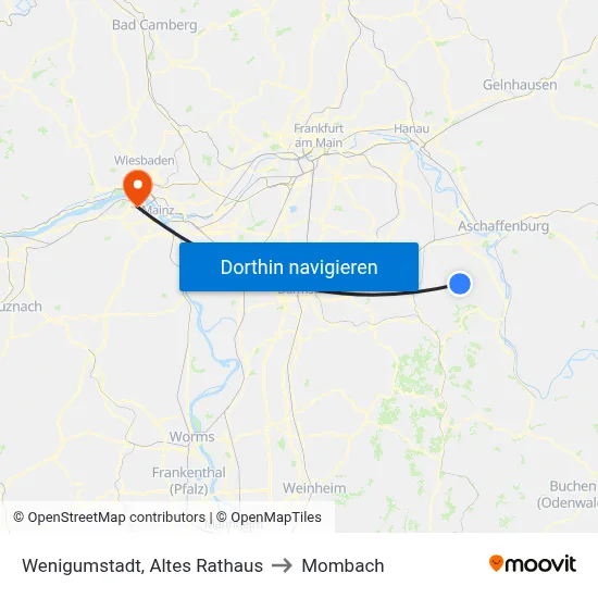 Wenigumstadt, Altes Rathaus to Mombach map