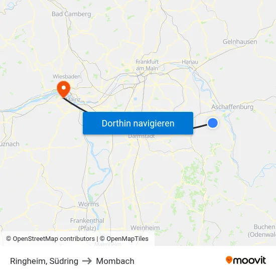 Ringheim, Südring to Mombach map