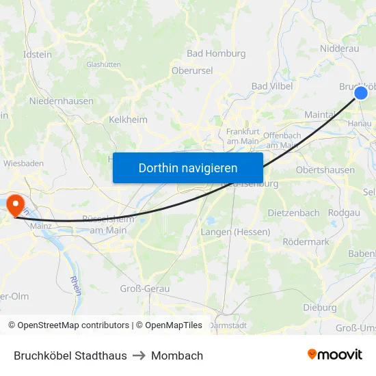 Bruchköbel Stadthaus to Mombach map