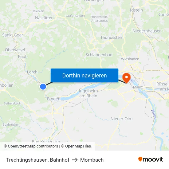 Trechtingshausen, Bahnhof to Mombach map