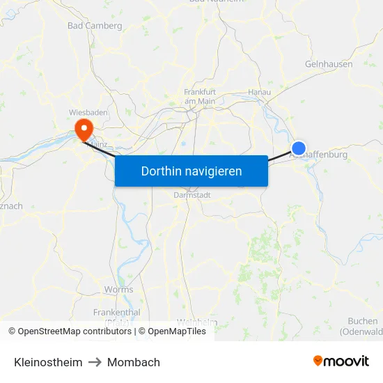 Kleinostheim to Mombach map