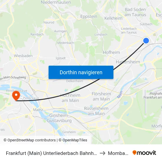 Frankfurt (Main) Unterliederbach Bahnhof to Mombach map