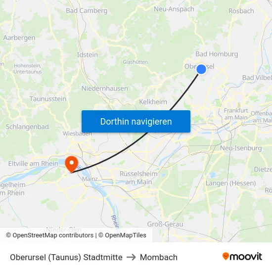 Oberursel (Taunus) Stadtmitte to Mombach map