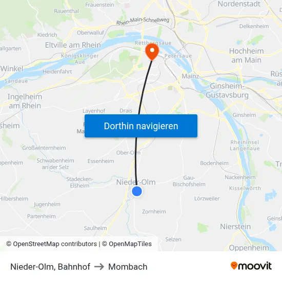 Nieder-Olm, Bahnhof to Mombach map