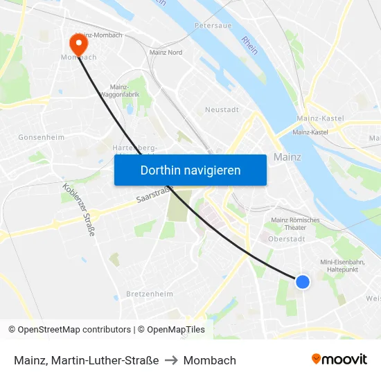 Mainz, Martin-Luther-Straße to Mombach map