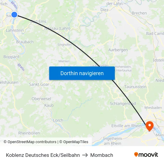 Koblenz Deutsches Eck/Seilbahn to Mombach map