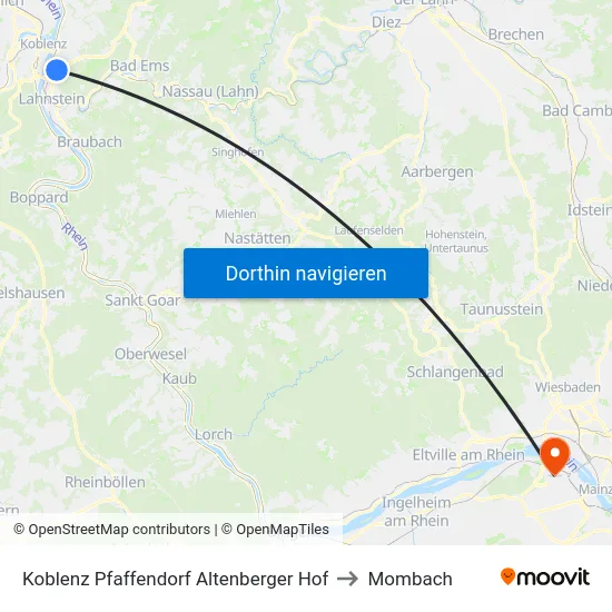 Koblenz Pfaffendorf Altenberger Hof to Mombach map