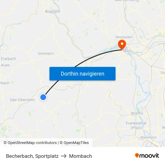 Becherbach, Sportplatz to Mombach map