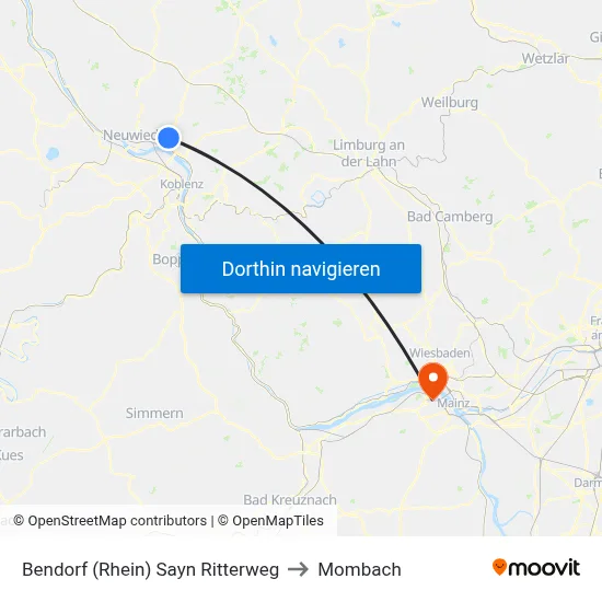 Bendorf (Rhein) Sayn Ritterweg to Mombach map