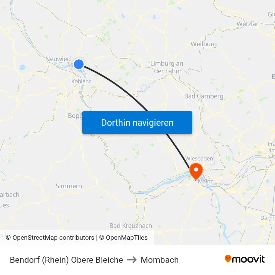 Bendorf (Rhein) Obere Bleiche to Mombach map