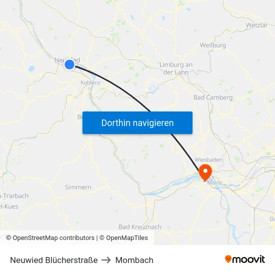 Neuwied Blücherstraße to Mombach map