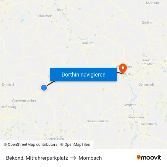 Bekond, Mitfahrerparkplatz to Mombach map