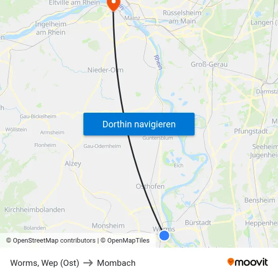 Worms, Wep (Ost) to Mombach map